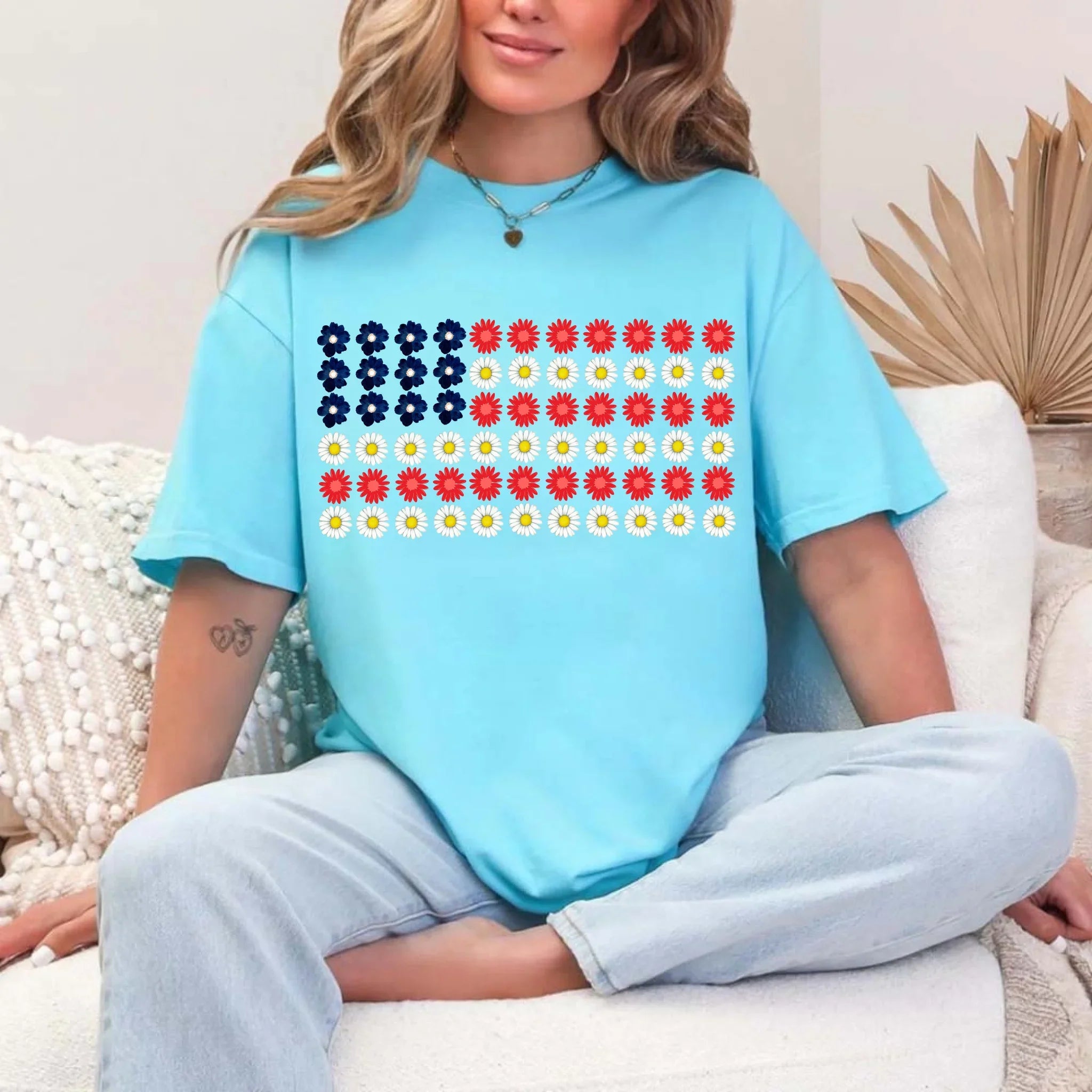 American Flag Daysies, Flowers Independence Day T-shirt - Product image 9 T-Shirts by Adorb.co